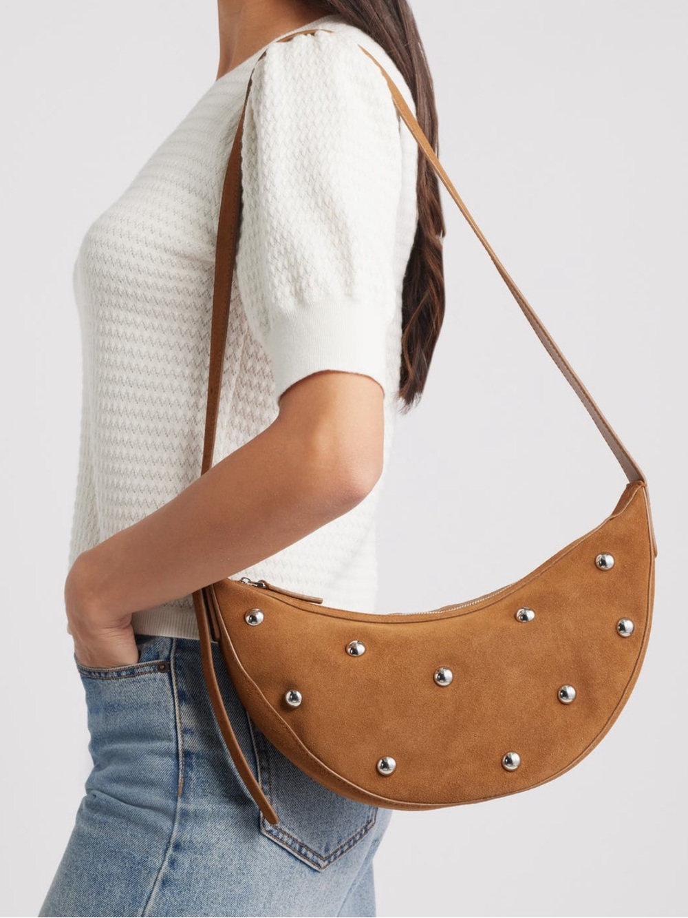 Madewell Studded Crescent Suede sling crossbody Bag